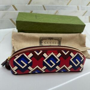 Gucci Red and Navy Geometric Pouch